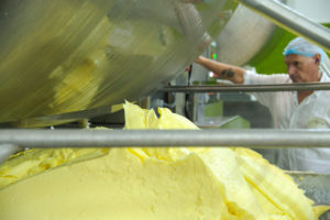Beurre en sortie de baratte à la laiterie Le Gall